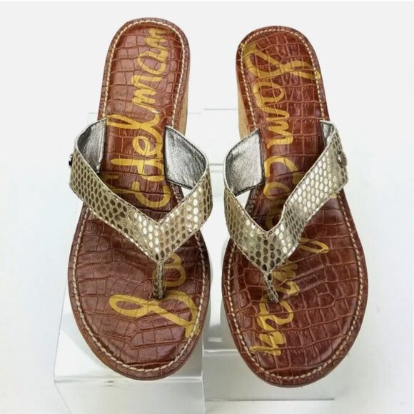 Sam Edelman Gold Cork Wedge Sandals Sz 10 - Picture 1 of 6